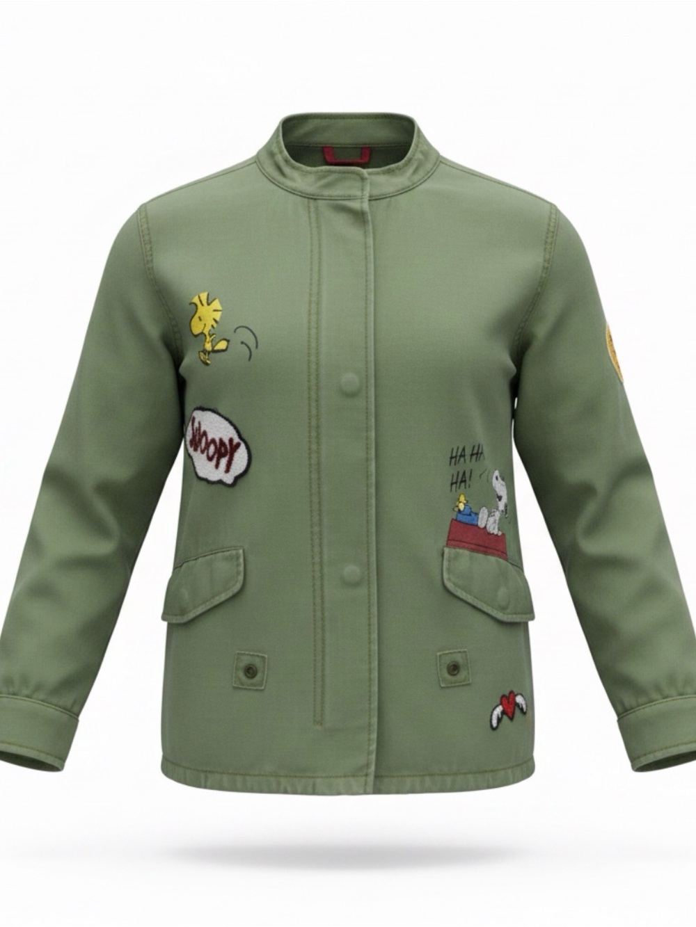Zara Girls Peanuts Snoopy & Woodstock Green Military Jacket Youth 9/10